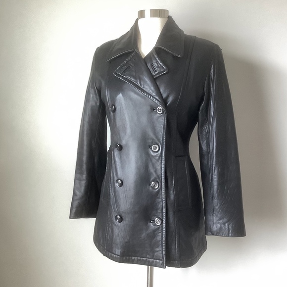 Hugo Buscati Collection Double Breasted Leather Military Style Peacoat Jacket - Picture 2 of 15